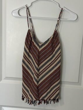 hippie laundry Striped Fringe V-Neck Cami in Cream, Rust, Navy and Black